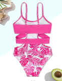 Leaf Print Suspender Swimsuit